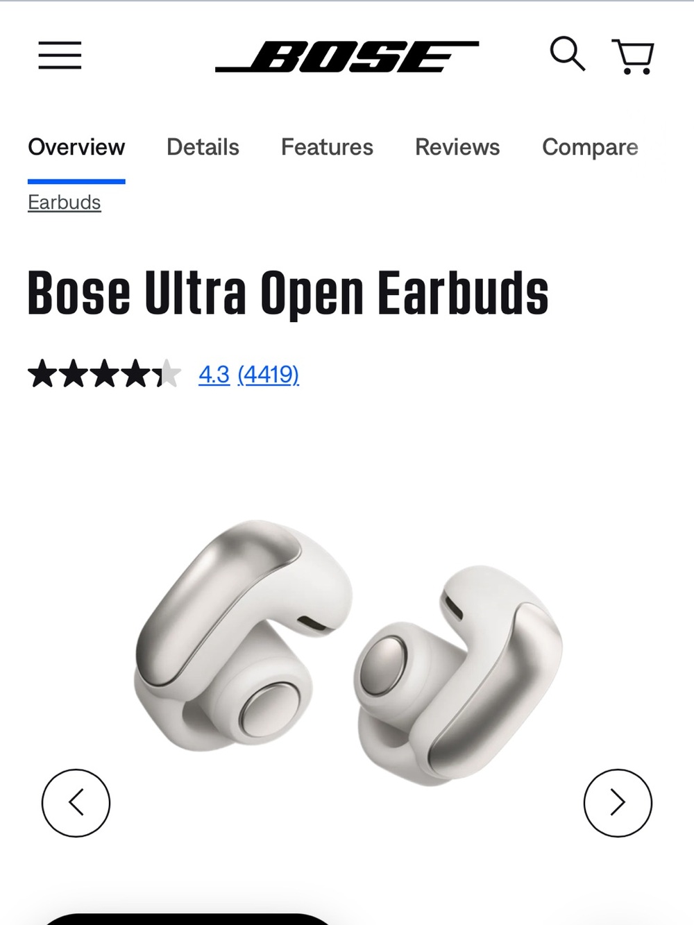 Bose Ultra Open Earbuds — White smoke